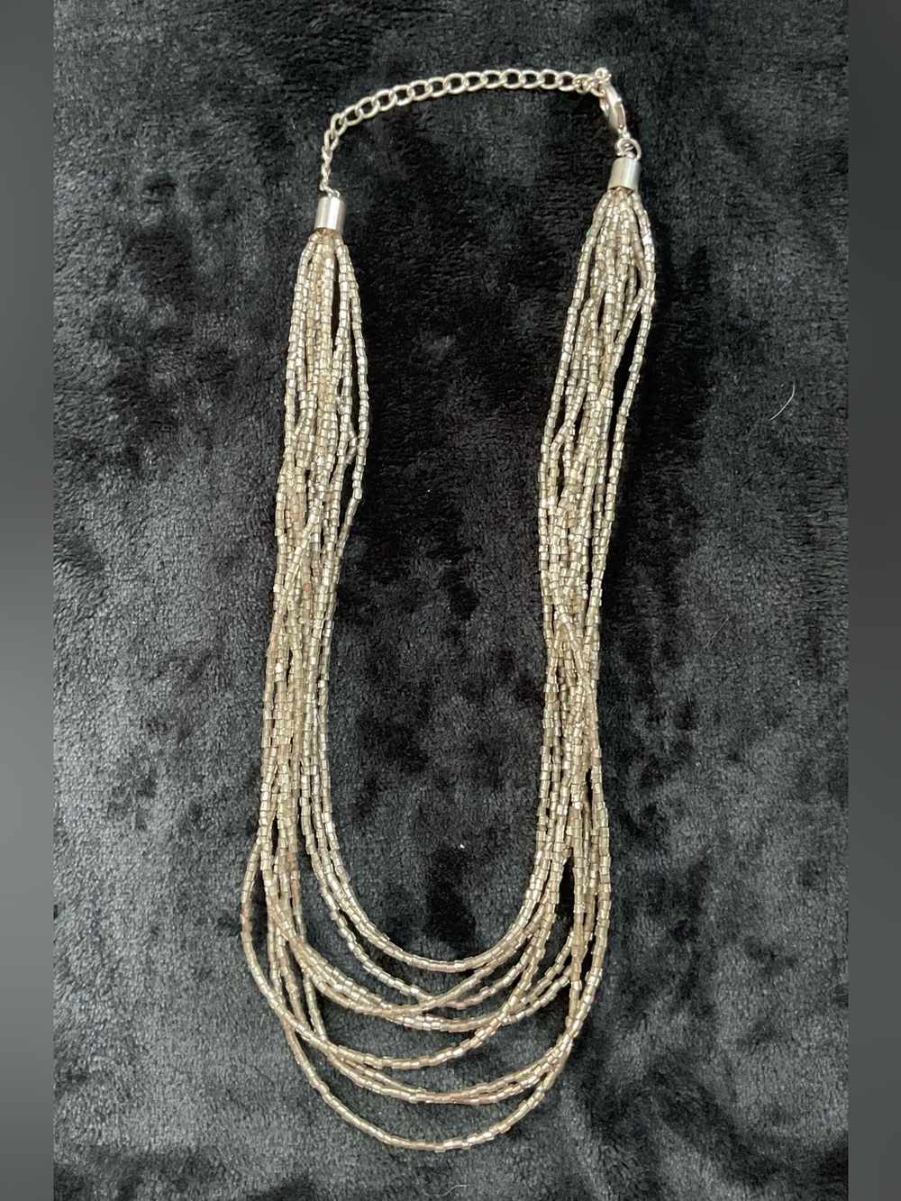 Chico's Metallic Silver Multi-Strand Beaded Necklace